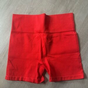 Vibrant Red Ribbed Women's Bike Shorts